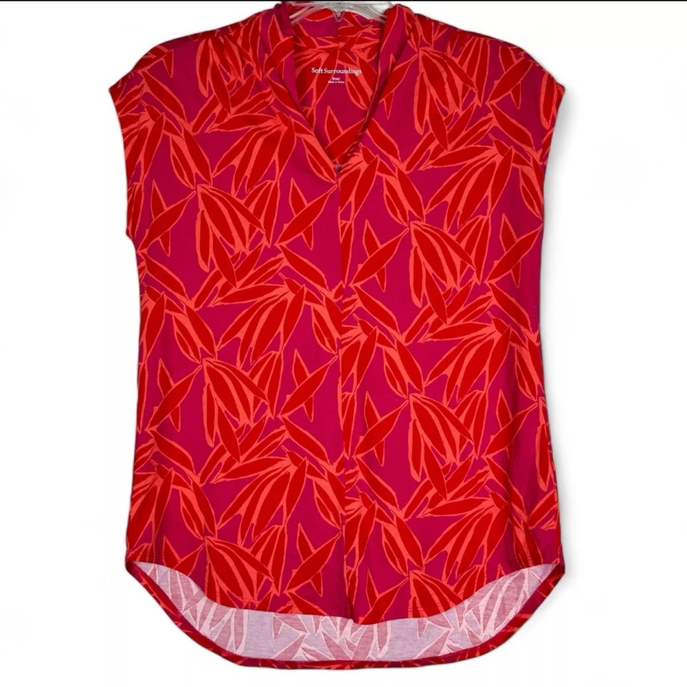 Soft Surroundings Colorful‎ Sleeveless V-Neck Top Summer Stretch Knit Womens S